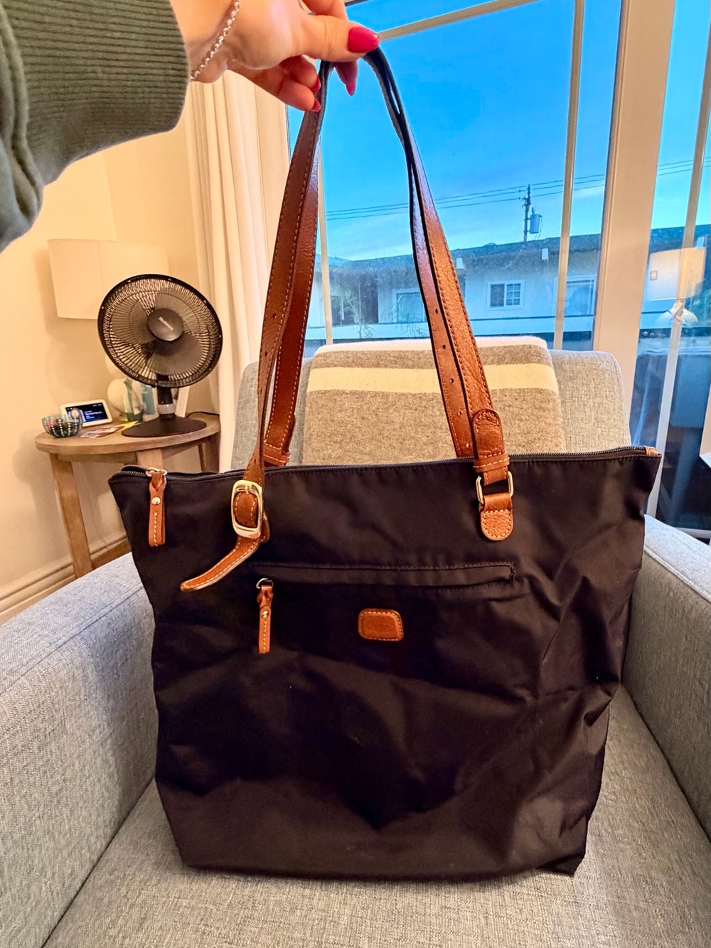Bric's Black Tote with Brown Leather Straps